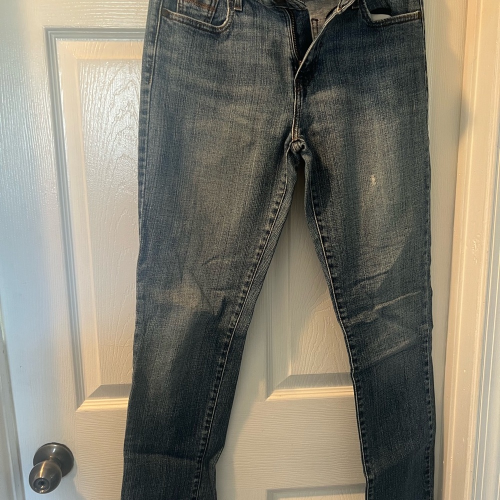 Blue Straight Leg Jeans with Vintage Faded Look